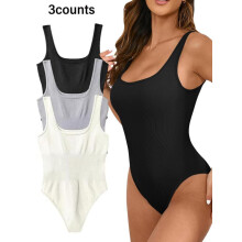 (Multicolor2, S) Women's Sleeveless Fit Square Neck Sports Tummy Control Bodysuit, Sporty Shapewear Bodysuit, High Stretch Seamless Tank Bodysuit,