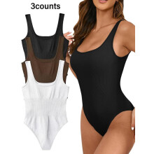 (Multicolor3, S) Women's Sleeveless Fit Square Neck Sports Tummy Control Bodysuit, Sporty Shapewear Bodysuit, High Stretch Seamless Tank Bodysuit,