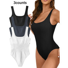 (Multicolor5, M) Women's Sleeveless Fit Square Neck Sports Tummy Control Bodysuit, Sporty Shapewear Bodysuit, High Stretch Seamless Tank Bodysuit,