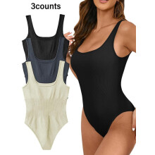 (Multicolor4, S) Women's Sleeveless Fit Square Neck Sports Tummy Control Bodysuit, Sporty Shapewear Bodysuit, High Stretch Seamless Tank Bodysuit,