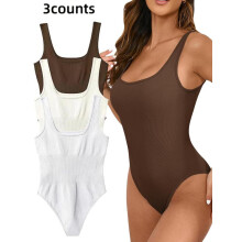 (Multicolor8, L) Women's Sleeveless Fit Square Neck Sports Tummy Control Bodysuit, Sporty Shapewear Bodysuit, High Stretch Seamless Tank Bodysuit,
