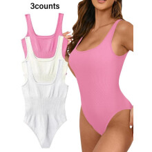 (Multicolor7, L) Women's Sleeveless Fit Square Neck Sports Tummy Control Bodysuit, Sporty Shapewear Bodysuit, High Stretch Seamless Tank Bodysuit,