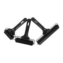 3-Piece Silicone Adhesive Roller Set for Crafting, Wood Printing, and Wallpapering - Black Rubber Handle and Tube Design