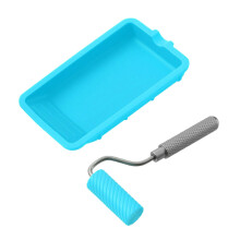Reusable Silicone Craft Roller with Tray for Large Surface Projects, Even Glue Application, Blue Aluminum Handle, 2-Piece Set