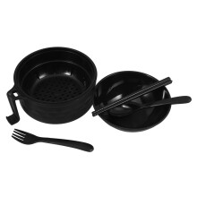 Microwave Ramen Bowl Set 3-Piece Black Noodle Bowl with Spoon for Dorm Room Use, Multifuntional Cereal Mixing Bowl