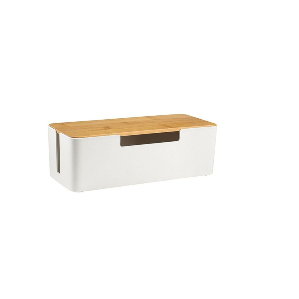 Abs Cord Organiser Box With Wooden Lid, Cable Management Box For Power Strips, Office Desk Tidy Box, White, Large Size 6947110354385