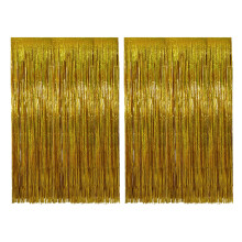 Tinsel Curtain Gold Pack of 2, Glitter Garland Backdrop for Christmas New Year's Eve Birthday Graduation Wedding Decor