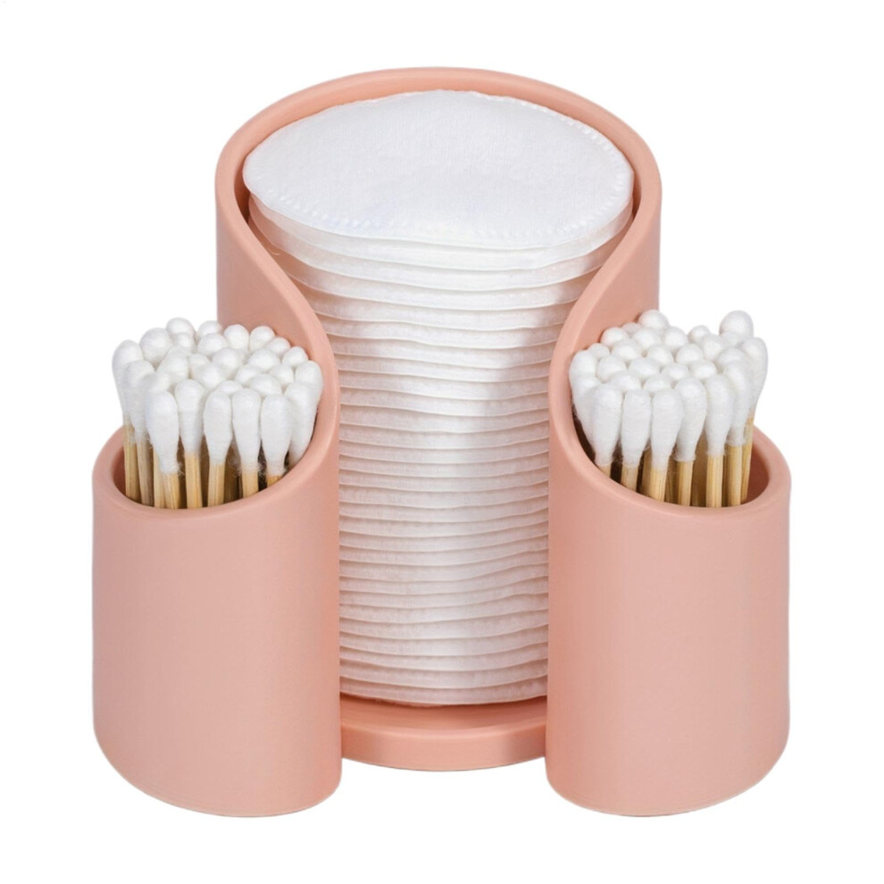 Cotton Swab Dispenser for Travel, Pink Qtip Holder Case 4.33 x 3.54 x 2.76 Inches, Portable Bathroom Accessory Storage Box