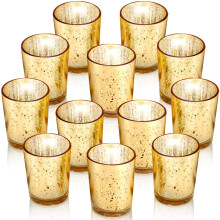 Gold Tea Light Holders Set of 12, 5.7 x 6.7 cm Mercury Glass Candle Holders for Wedding and Home Décor