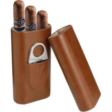 Gift Set for Father, Humidor for 3 Cigars, Portable Leather Humidor with a Cigar Cutter