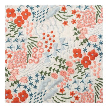 Cotton Linen Fabric with Floral Embroidery, White Nähstoff for Dresses, 90cm x 125cm (1 Yard)