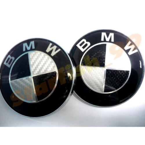 2 x BMW CARBON BLACK LOGO DIAMETER 82mm TRUNK + HOOD