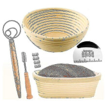 Brotgärkörbchen 2er Set mit Set - runde und ovale Brotbackschale - Brotbackform - Teigschaber