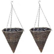 Rattan Hängekorb, Kegelförmige Hängekörbe, Hängender Blumenkorb mit Kettenhaken, Rattangeflecht