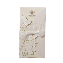 Wedding Invitation Cards 10 Pieces Set Elegant Gold Red White Floral Design with Ribbon for Weddings