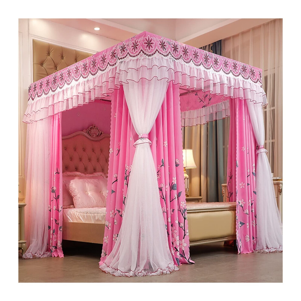 Canopy For Girls, Darkening Lace Bed Curtain, Dustproof Mosquito Net, 150 X 200 X 200 Cm Pink