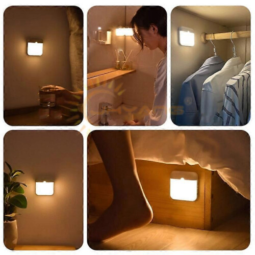 (White) Motion Sensor Led Light Usb Charging Square Lamp for Bedroom Kitchen Stair Hallway Wardrobe Cupboard Lighting 2