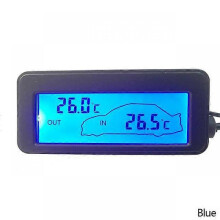 (Blue) 12V Mini Temperature Sensor LCD Car Digital Thermometer Auto Temperature Indoor Outdoor Meter Gauge Instruments With 1.5m Cable