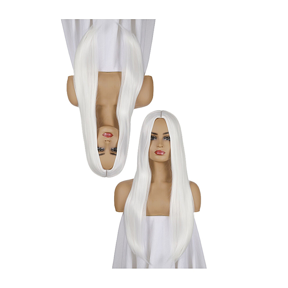 Inoomp Wig Fake Hair For Woman's Miss Long Straight Hair Headgear White