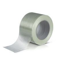 Filament Adhesive Tape 75 mm x 50 m, Transparent Polypropylene Packing Tape, Fibreglass-Reinforced, Durable Roll