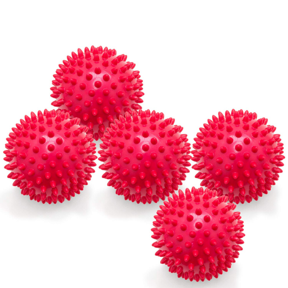 Pack of 5 Massage Balls with Nubs, 10 cm Hard Sensory Hedgehog Balls, Red, Not Inflated, Diameter 100mm