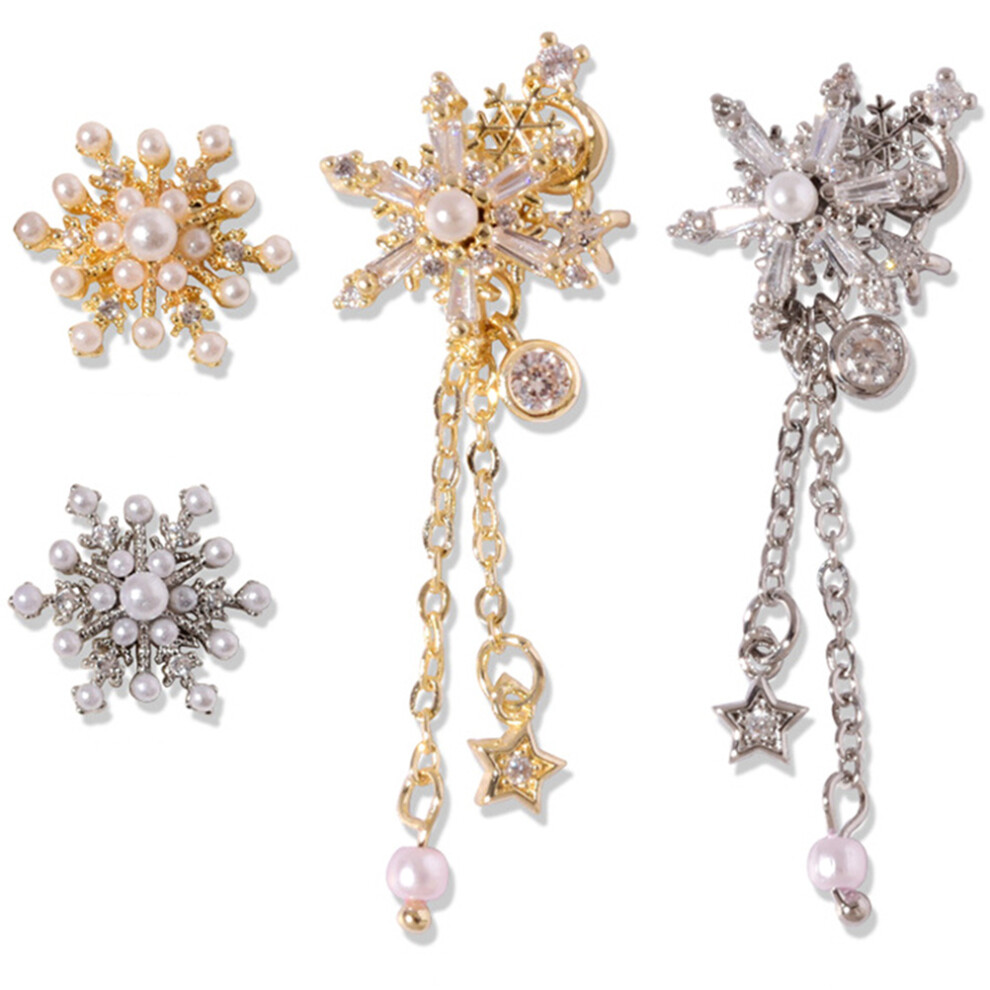 Inoomp 4Pcs Assorted Color Snowflake Nail Charms Alloy Manicure Decorations