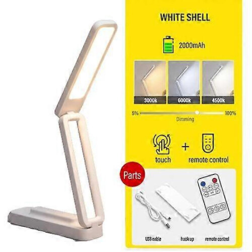 (Remote Control, White) LED reading desk lamp foldable touch with remote control dimmable wall lamp USB charging office study bedside night light