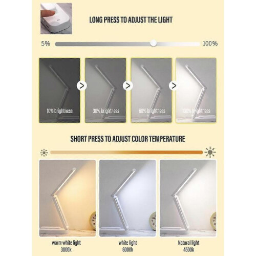 (Remote Control, White) LED reading desk lamp foldable touch with remote control dimmable wall lamp USB charging office study bedside night light 1