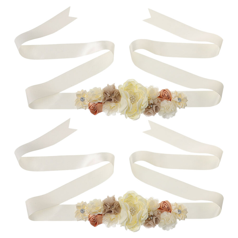 2set Waist Flower Belt Floral Sash For Baby Shower Beige-image-OPC-PJWK828-NEW