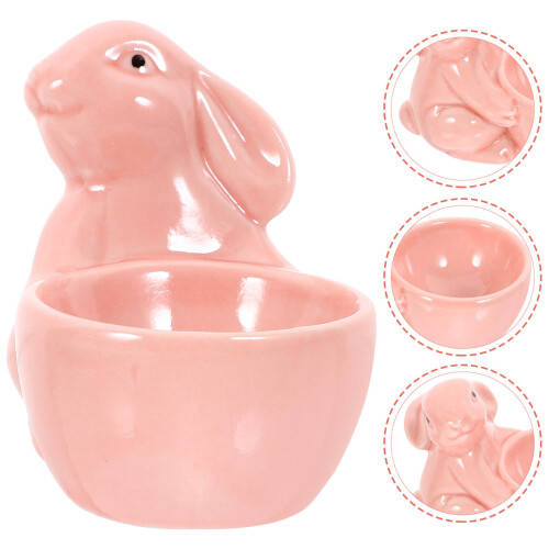 Pink Ceramic Rabbit Shape Egg Holder 1pcs For Kitchen Use 2