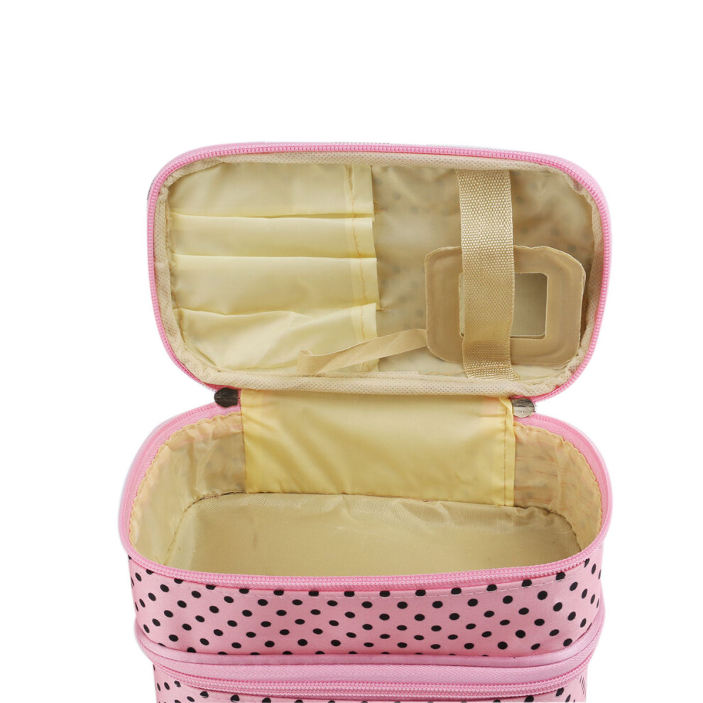 Happyyami Pink Toiletry Bag Double Zipper Handheld Cosmetic Pouch For Women