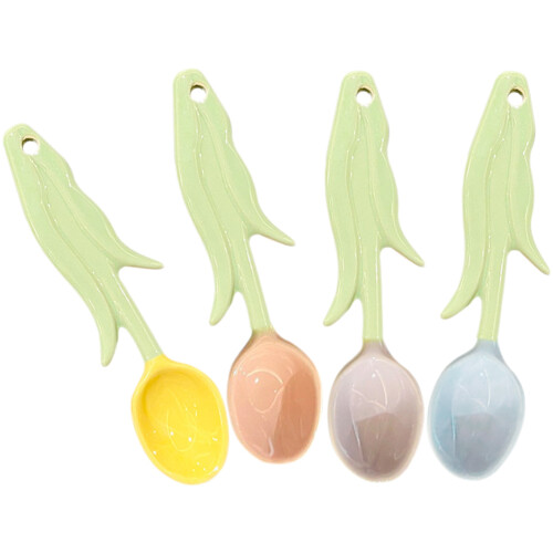 4 Pcs Ceramic Flower Spoon Household Ceramics Child 2