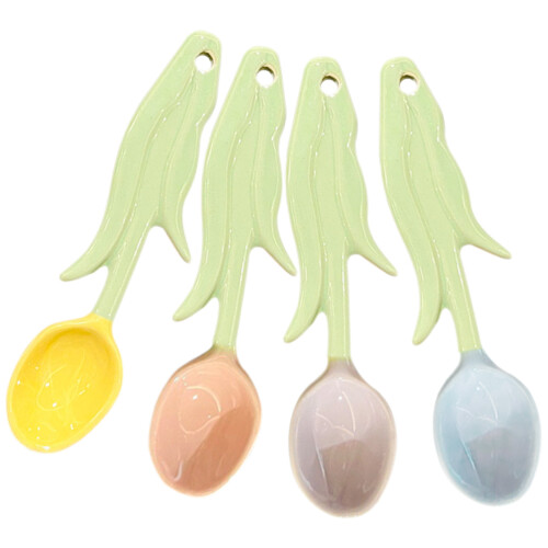 4 Pcs Ceramic Flower Spoon Household Ceramics Child 1