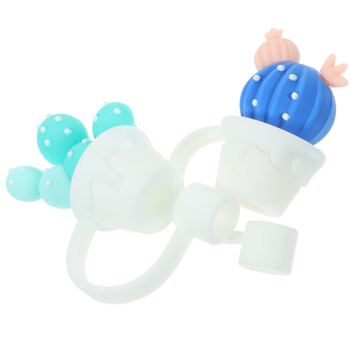 1Set Silicone Straw Plug Assorted Color Adorable Cactus Straw Cap 2
