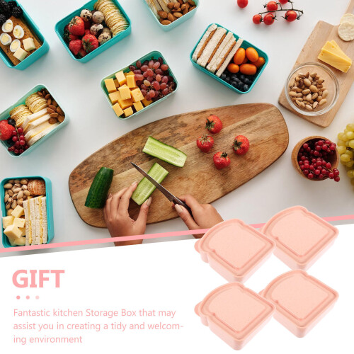 4Pcs Bamboo Fiber Fresh Keep Boxes Pink Sandwich Storage Cases 1