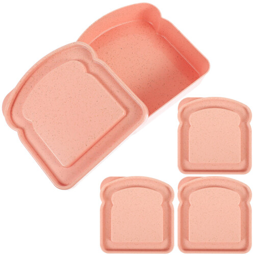 4Pcs Bamboo Fiber Fresh Keep Boxes Pink Sandwich Storage Cases 2