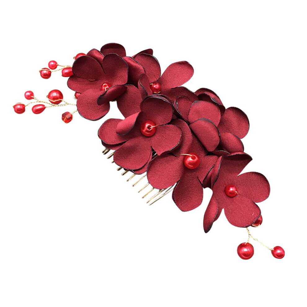 Totority Unisex Red 1Pack Fabric Small Side Hair Combs For Bridal Headwear