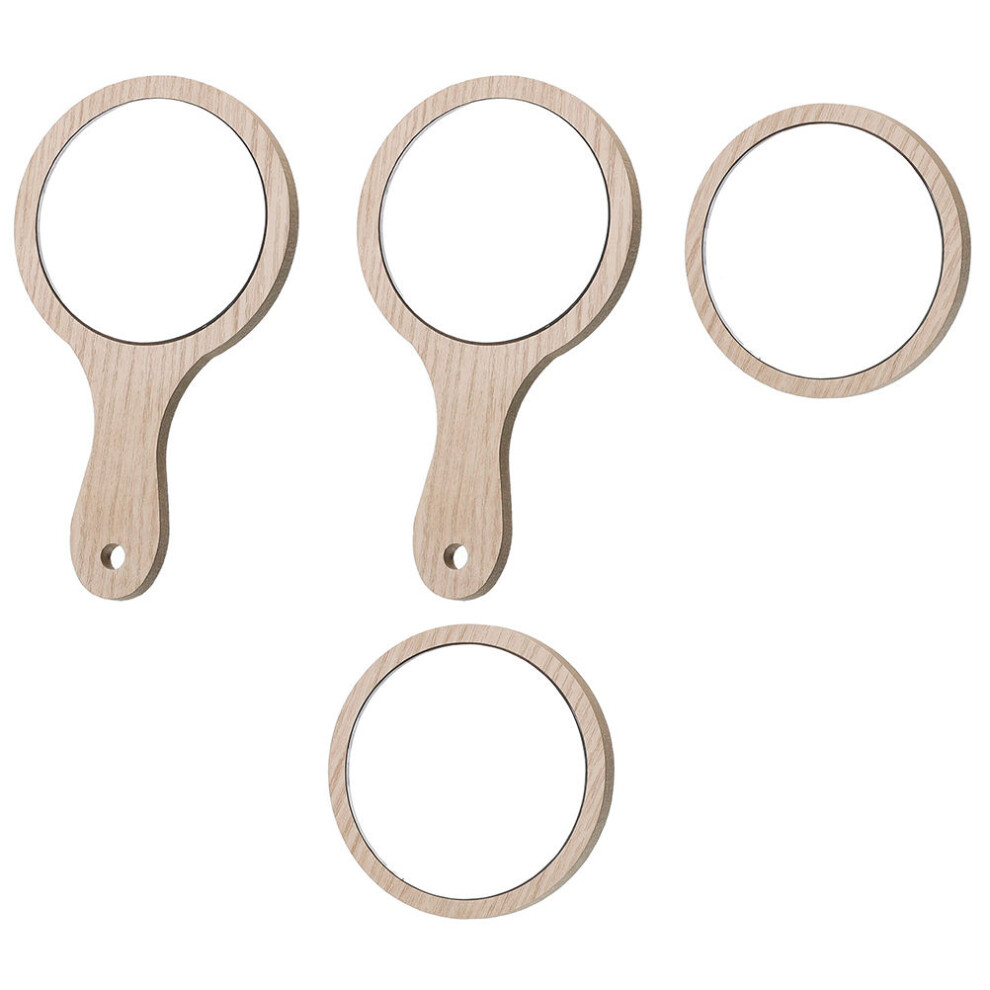 Villcase Beige 4Pcs Wood Handheld Mirrors Double-Sided Practical Makeup Tools
