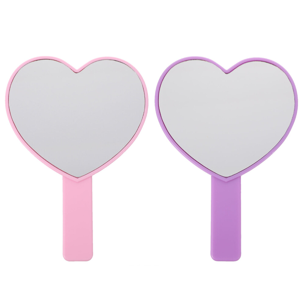 Happyyami Purple 2Pcs Durable Handheld Vanity Mirror Heart Shape Cosmetic Mirror