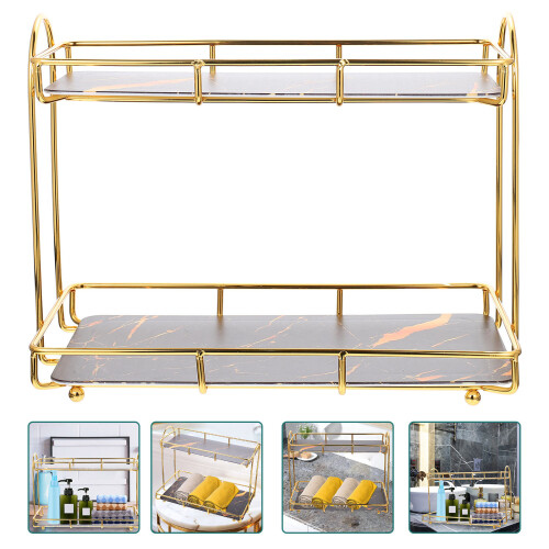 Black Iron Bathroom Corner Storage Rack 2 Tier Shelf 1