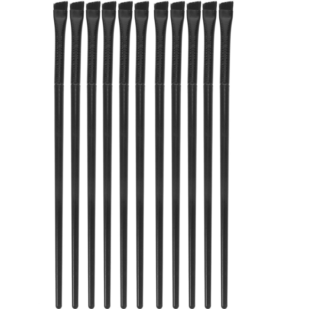 Solustre Black 12Pcs Eyeliner Brushes For Eyes Angled Brow Brush Wood Handle