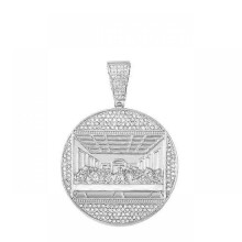(Silver) Hip Hop Last Supper Pendant Iced Out Chain Necklace And Bracelet Men's Jewelry Iced Out Pendant Women Gift Hip Hop Jewelry