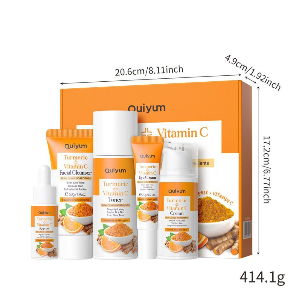 Cross-border Quiyum Turmeric Vitamin C Skin Care Set 5-piece English Facial Care