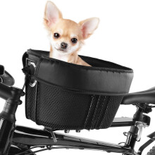 Bicycle Basket for Dogs, Portable Pet Handlebar Bag with Sponge Lining, Safety Belt, Crossbar Design for Shopping