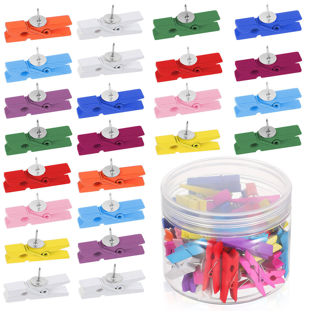 Push Pins With Clips Multi Colored 50pcs 1.4x0.8x0.3in Wooden-image-OPC-PJWPP9G-NEW