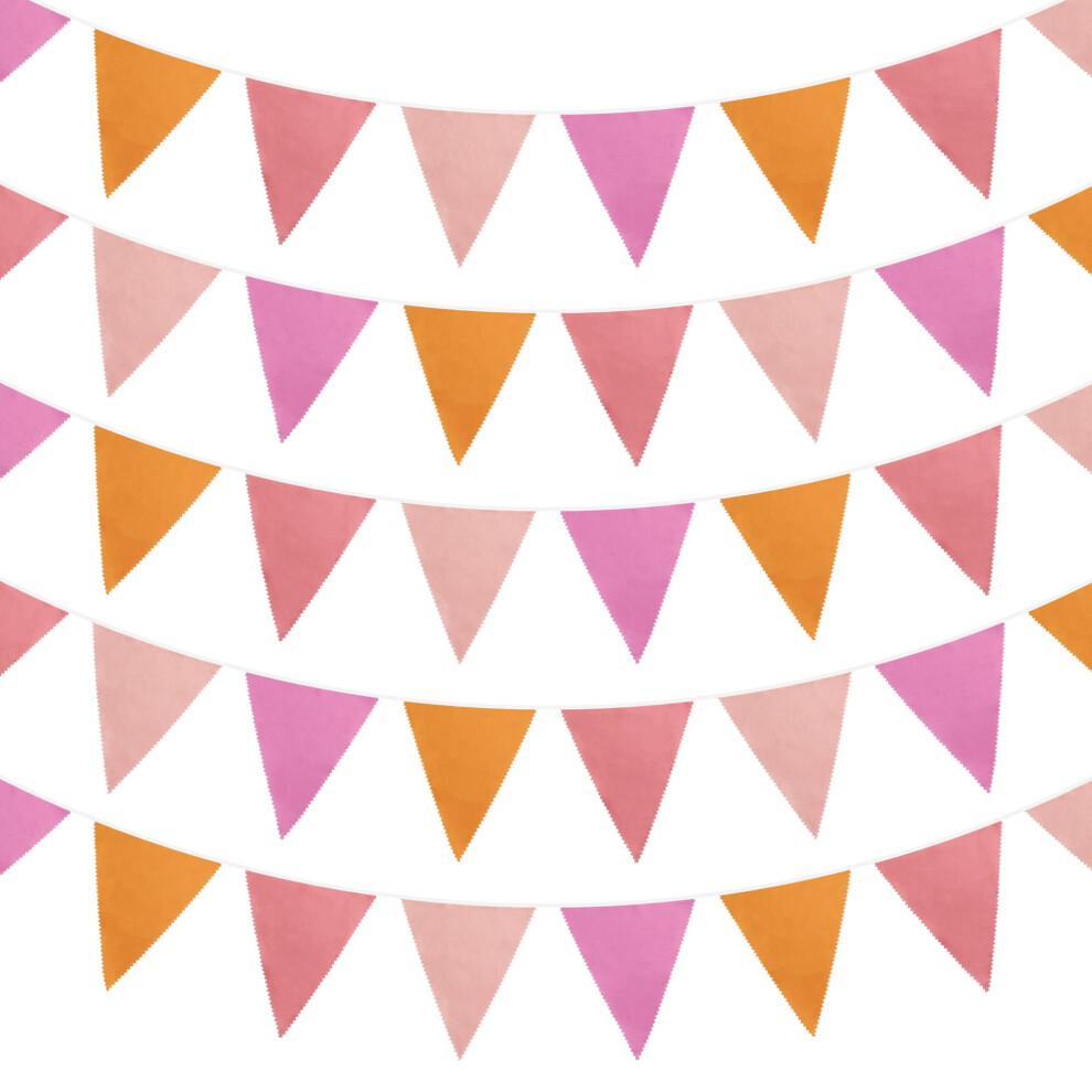 10 Metre Bunting Garland - 36 Flags Weatherproof Fabric Decoration for Wedding Birthday Party Events - Orange Pink