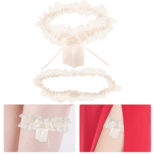 1Ensemble Jarretières De Jambe En Satin Et Beige Pour 1