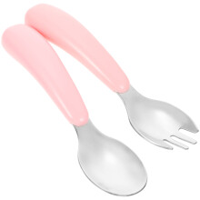 1Set Kids Spoon Fork Kit Pink 304 Stainless Steel Toddler Tableware