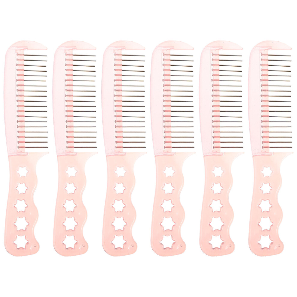 Iplusmile Unisex Pink 6Pcs Steel Tooth Comb Anti-Static Combs Stainless Steel