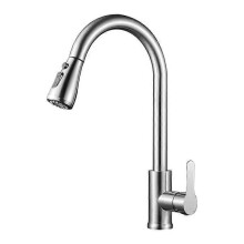 (silver) Pull kitchen faucet cold and hot water dual purpose splash proof faucet fast heating household wash basin faucet